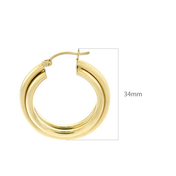14K Yellow Gold Three Rings Dangle Hoop 5.9gram Earrings - Picture 3 of 3